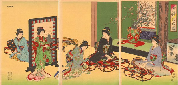 Toyohara Chikanobu: Triptych - Asian Collection Internet Auction