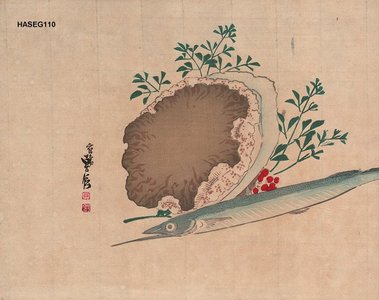 Hasegawa Sadanobu II: Pin fish and abalone - Asian Collection Internet Auction