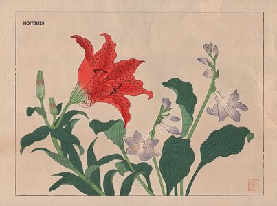 酒井抱一: Tiger lily and purple hosta - Asian Collection Internet Auction