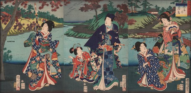 豊原国周: GENJI-E (Genji print), triptych - Asian Collection Internet Auction