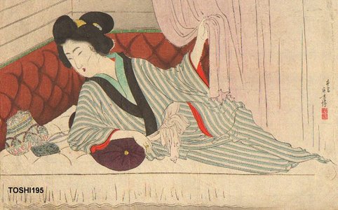 Mizuno Toshikata: Beauty in train sleeping compartment - Asian Collection Internet Auction