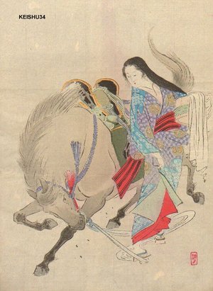 武内桂舟: Strong Woman KANEJO and Horse - Asian Collection Internet Auction