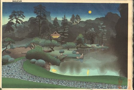Ono, Bakufu: Tea house and full moon - Asian Collection Internet Auction