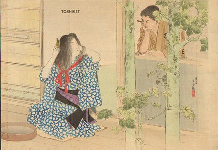 Mizuno Toshikata: Beauty combing hair - Asian Collection Internet Auction