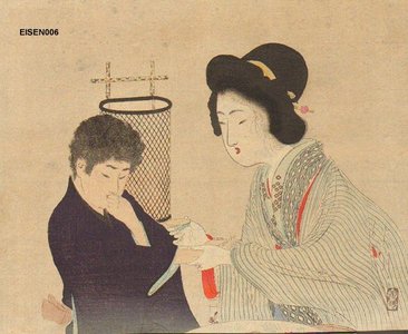 富岡英泉: Tipsy BIJIN (beauty) offers boy sake - Asian Collection Internet Auction
