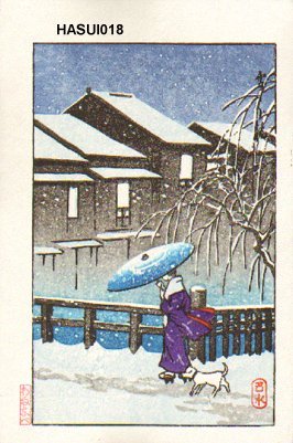 川瀬巴水: A Walk in the Snow - Asian Collection Internet Auction