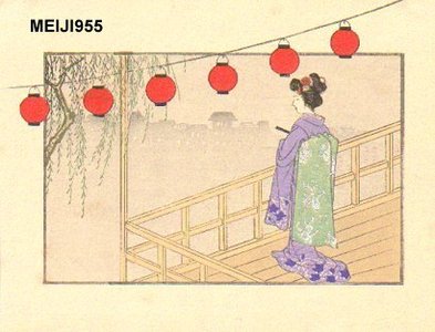 Kikuchi, Keigetsu: MAIKO looking at Kyoto at night - Asian Collection Internet Auction