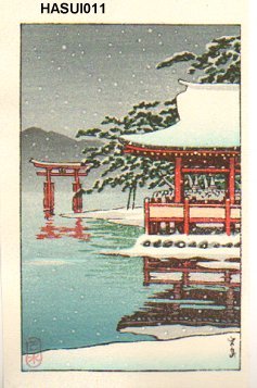 After Kawase, Hasui: Similar to Snow at Miyajima Shrine (1930's) - Asian Collection Internet Auction