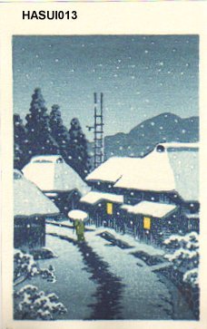 After Kawase, Hasui: Similar to Terajima in the Snow (1930's) - Asian Collection Internet Auction