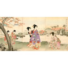 Toyohara Chikanobu: Enjoying garden - Asian Collection Internet Auction