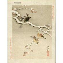 Tsunenobu: Sparrows on snow branch - Asian Collection Internet Auction