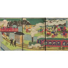 歌川芳虎: Picture of Steam Train in Tokyo - Asian Collection Internet Auction