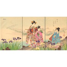 Toyohara Chikanobu: Enjoying iris gardens - Asian Collection Internet Auction