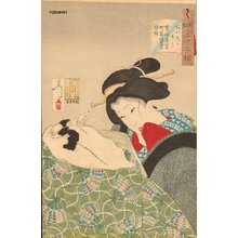 月岡芳年: Warm: widow of Kansei Era reading with cat - Asian Collection Internet Auction