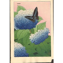 Inuzuka, Taisui: Hydrangeas and Butterfly - Asian Collection Internet Auction