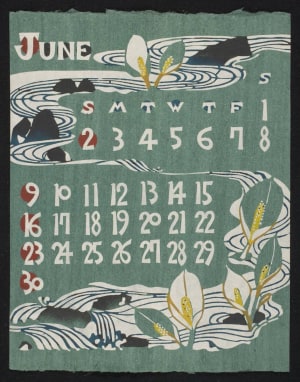 Japanese Print "June, 1974 – Calla Lilies by a Stream" by Nishijima, Takeshi