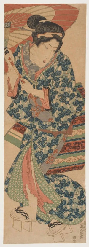 Japanese Print "Geisha Walking with an Umbrella" by Keisai Eisen, 渓斉英泉 (Keisai Eisen 渓斎 英泉)