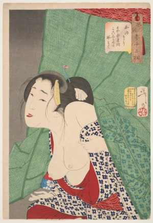 Japanese Print "Looking Itchy: Customs and Manners of a Concubine in the Kaei Era" by Tsukioka Yoshitoshi, 月岡芳年 (Tsukioka Yoshitoshi 月岡 芳年)