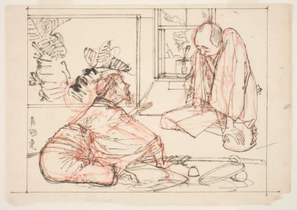 Japanese Print "An Agitated Elderly Rebel Samurai Conveys Disturbing News to an Impoverished Samurai Friend" by Tsukioka Yoshitoshi, 月岡芳年 (Tsukioka Yoshitoshi 月岡 芳年)