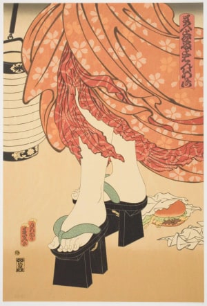 Japanese Print "McDonald's Hamburger Invading Japan: Chochin-me" by Masami Teraoka