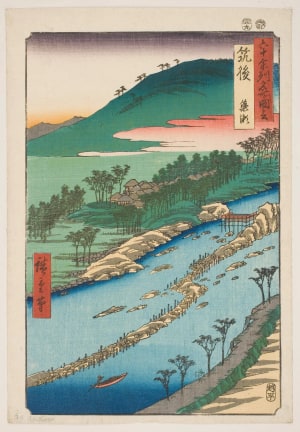 Japanese Print "Chikugo Province: the Weir in the Shallows" by Unknown, 無款