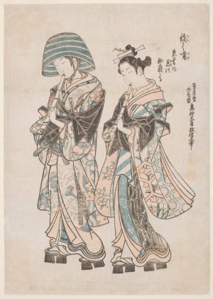 Japanese Print "Strolling Musician Komuso Monks" by Okumura Masanobu, 奥村政信 (Okumura Masanobu 奥村 政信)