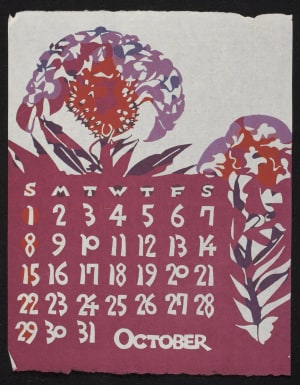 Estampe japonaise "October, 1978 – Cockscomb" par Takeshi Nishijima