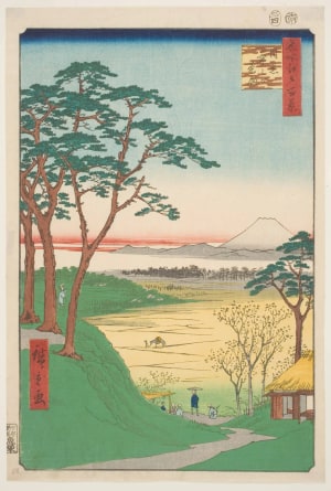 Japanese Print "Old Man's Tea Shop at Meguro (Meguro Jijigachaya)" by Utagawa Hiroshige, 歌川広重 (Utagawa Hiroshige I 歌川 広重)