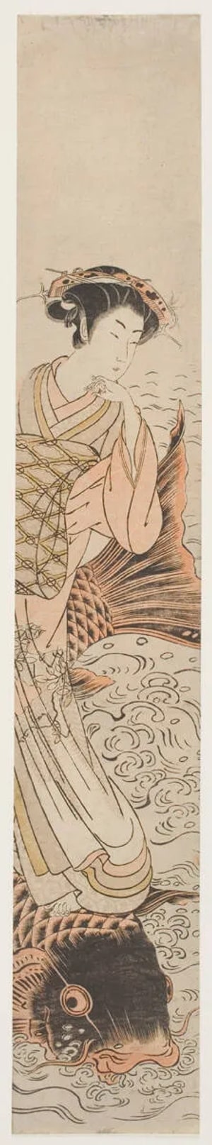 Japanese Print "A Courtesan as the Chinese Taoist Sage K'in Kao (Kinko)" by Kitao Shigemasa, 北尾重政 (Kitao Shigemasa 北尾 重政)