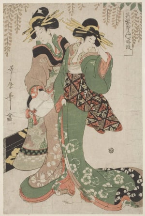 Japanese Print "Two Geisha Of The Fukagawa District Of Edo" by Kitagawa Utamaro II 二代 喜多川 歌麿