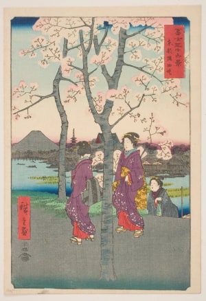 Japanese Print "The Sumida River Embankment in the Eastern Capital (Tōto Sumidazutsumi)" by Utagawa Hiroshige, 歌川広重 (Utagawa Hiroshige I 歌川 広重)
