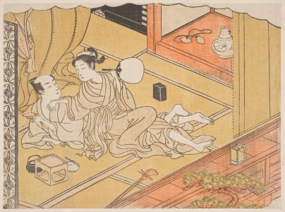 Japanese Print "Scenes in a Brothel (Scenes in a Seiro, "Give it to Me"" by Suzuki Harunobu, 鈴木春信 (Suzuki Harunobu 鈴木 春信)