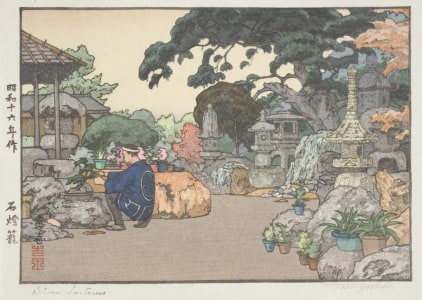 Japanese Print "Stone Lanterns" by Yoshida Toshi, 吉田遠志 (Toshi Yoshida)