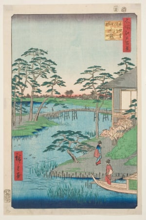 Japanese Print "Mokuboji Temple, Uchigawa Inlet, Gozensaihata (Mokuboji Uchigawa Gozensaihata)" by Utagawa Hiroshige, 歌川広重 (Utagawa Hiroshige I 歌川 広重)