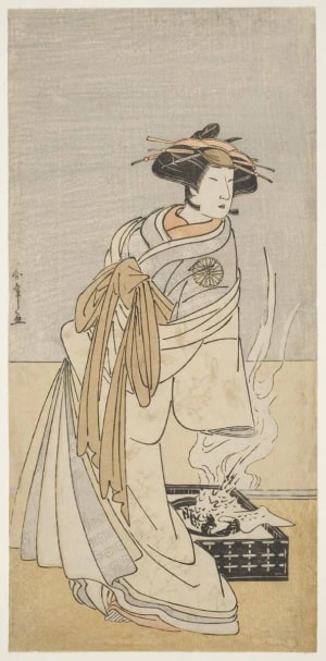 Japanese Print "Nakamura Tomijiro as a Courtesan Burning a Letter" by Katsukawa Shunsho, 勝川春章 (Katsukawa Shunshō 勝川 春章)