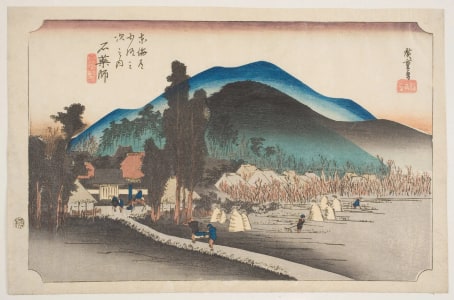 Japanese Print "Ishiyakushi: The Village of Ishiyakushi and the Buddhist Temple in a grove at the left" by Utagawa Hiroshige, 歌川広重 (Utagawa Hiroshige I 歌川 広重)
