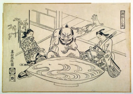 Japanese Print "Three Tasters of Bitter Sake (Sake kumi no san shoku)" by Okumura Masanobu, 奥村政信 (Okumura Masanobu 奥村 政信)
