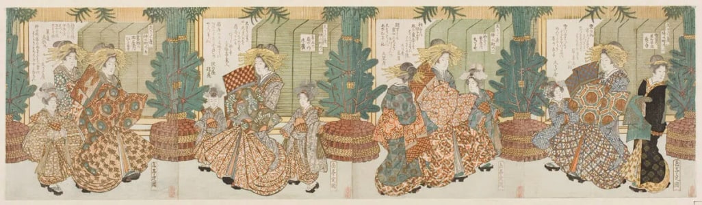 Japanese Print "New Year's Day in the Yoshiwara" by Yashima Gakutei, 屋島岳亭 (Gakutei)