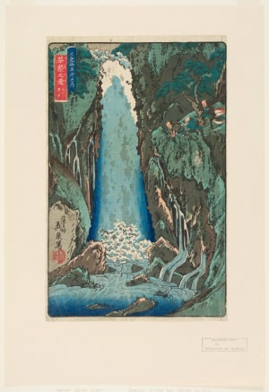 Japanese Print "Kegon Falls, One of the Three Waterfalls (Kegon no taki, santaki no sono ikkei)" by Keisai Eisen, 渓斉英泉 (Keisai Eisen 渓斉 英泉)