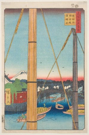 Japanese Print "Inari Bridge and Minato Shrine at Teppōzu (Teppōzu Inaribashi Minato Jinja)" by Utagawa Hiroshige, 歌川広重 (Utagawa Hiroshige I 歌川 広重)