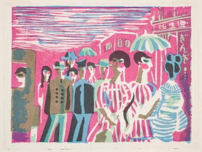 Japanese Print "Night at Ginza" by Kawakami Sumio, 川上澄生 (Kawakami Sumio)