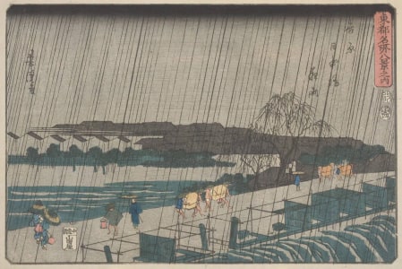 Japanese Print "Night Rain At The Yoshiwara And The Nippon Embankment Of The Sumida River" by Utagawa Yoshitora, 歌川芳虎 (Utagawa Yoshitora 歌川 芳虎)