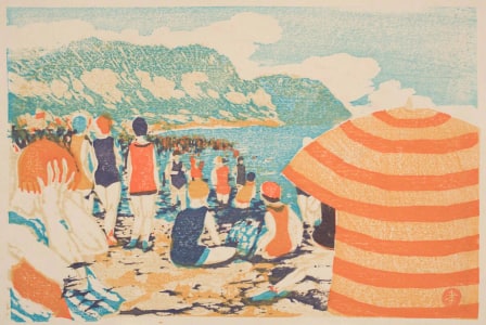 Japanese Print "Kamakura Beach" by Onchi Koshiro, 恩地孝四郎 (Onchi Koshiro)
