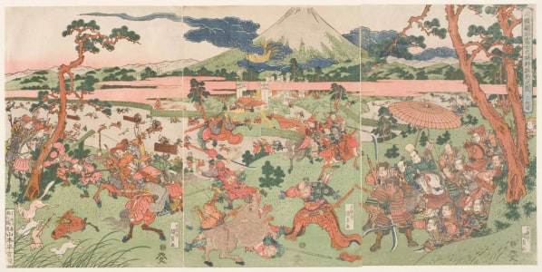 Japanese Print "Minamoto Yoritomo Hunting on Susa Moor at the base of Mount Fuji" by Utagawa Kunisada, 歌川国貞 (Utagawa Kunisada I 歌川 国貞)
