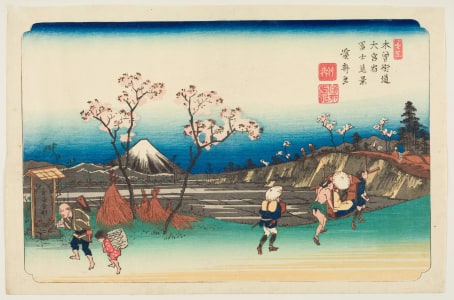Japanese Print "View of Mount Fuji from the Little Village of Omiya" by Keisai Eisen, 渓斉英泉 (Keisai Eisen 渓斉 英泉)