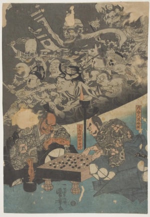 Estampe japonaise "Kintoki and Tsuna playing a game" par Utagawa Kuniyoshi, 歌川国芳 (Utagawa Kuniyoshi 歌川 国芳)