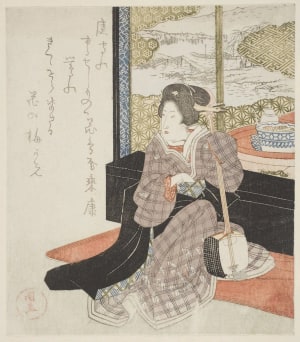Japanese Print "A Geisha Holding A Samisen" by Utagawa Kunimasa, 歌川国政 (Utagawa Kunimasa I 歌川 国政)