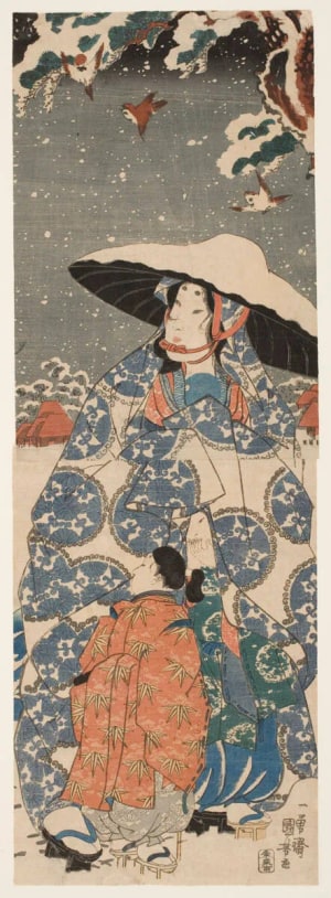 Japanese Print "Tokiwa-Gozen and Her Sons" by Utagawa Kuniyoshi, 歌川国芳 (Utagawa Kuniyoshi 歌川 国芳)