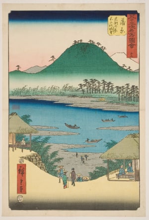 Japanese Print "No. 16, Kanbara: View of the Fuji River from Iwabuchi Hill (Iwabuchi no oka yori Fujikawa chōbō)" by Utagawa Hiroshige, 歌川広重 (Utagawa Hiroshige I 歌川 広重)