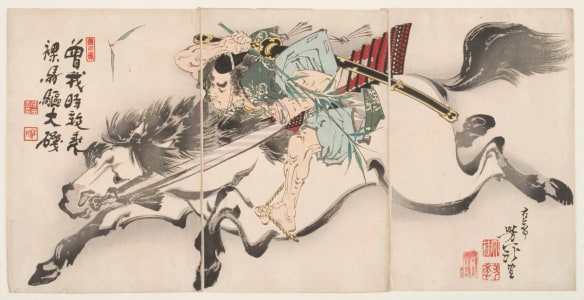 Japanese Print "Soga Goro Tokimune Gallops Bareback to Ōiso" by Tsukioka Yoshitoshi, 月岡芳年 (Tsukioka Yoshitoshi 月岡 芳年)